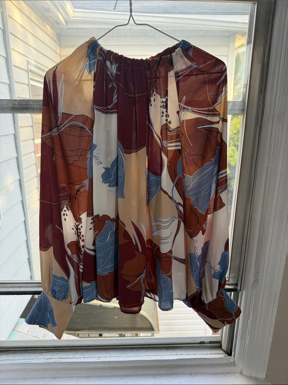 Worthington Floral Off-Shoulder Blouse in Burgundy, Blue & Cream